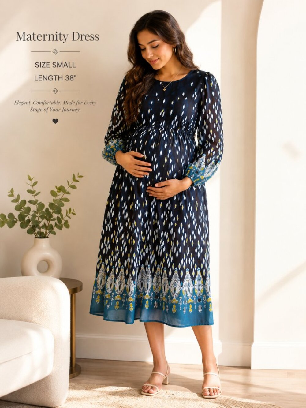 Liz Lange flowy long sleeve chiffon Maternity Dress, small, EUC